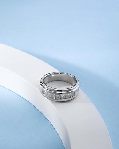 2.1 Carats 7 Stone Princess Cut Moissanite Rings for Men Women Moissanite Eternity Wedding Band Ring D Color VVS1 Moissanite Channel Set, Sterling Silver with 18K White Gold Plated Men Moissanite Ring3