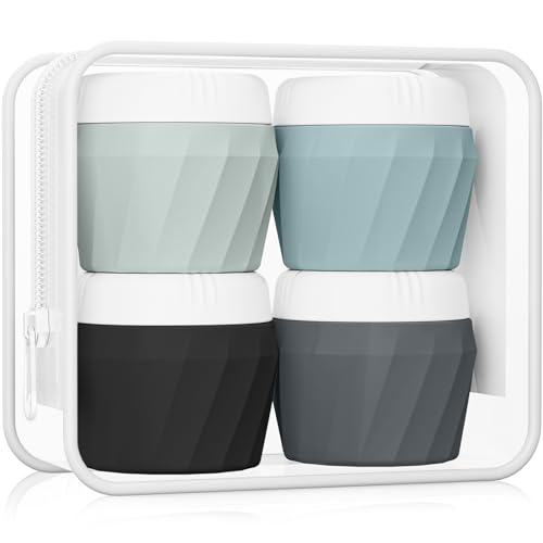 Travel-Containers-for-Toiletries-Premium-Cosmetic-Silicone-Cream-Jars-TSA-Approved-Leak-Proof-Refillable-Travel-Size-Toiletries-with-Clear-Bag-for-Cosmetic-Face-Body-Cream-Gray Travel Containers for Toiletries, Premium Cosmetic Silicone Cream Jars, TSA Approved Leak-Proof Refillable Travel Size Toiletries with Clear Bag for Cosmetic Face Body Cream (Gray) - Image 1
