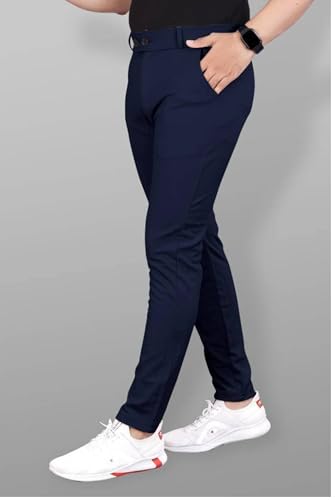 Image of NoseQueen Men's Slim Fit Cargo Trousers | Stretchable Formal Men Trousers | Stylish Slim Fit Trouser for Men | Polycotton Knitted Fabric Pant for Men's