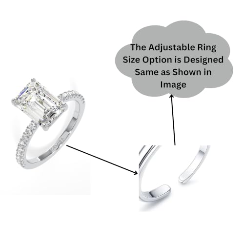 Image of Pure 925 Sterling Silver Emerald Cut Ring for Women Engagement Ring | Pure 925 Sterling Silver, 5A Quality CZ, BIS Hallmarked, Branded Packaging, Pave Setting
