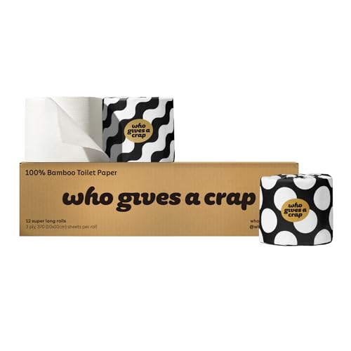 Who Gives A Crap Premium Bamboo Twice as Long Toilet Roll Box of 12 (3-Ply 370 Sheets) Luxuriously Soft Strong Sustainable Biodegradable & Plastic-Free