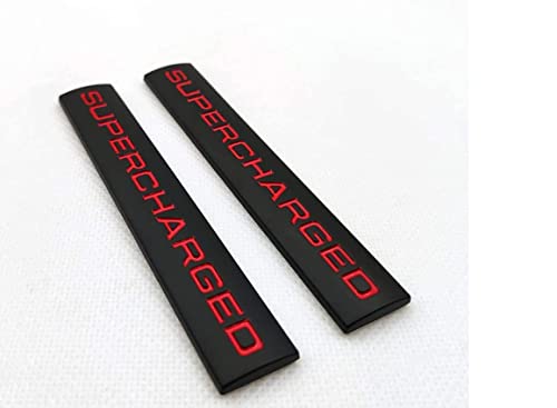 Image of 2Pcs 3D Raised Supercharged Logo Car Emblem Premium Auto Badge Rear Trunk Sticker Side Decal (Black red)