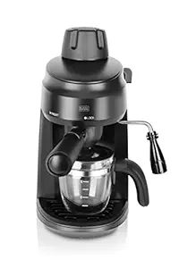 Black+Decker BXCM0401IN 870W 4-Cup Espresso & Cappuccino Coffee Maker with Frothing Function | Detachable Drip Tray for Easy Cleaning | 2-year Warranty -(Black)