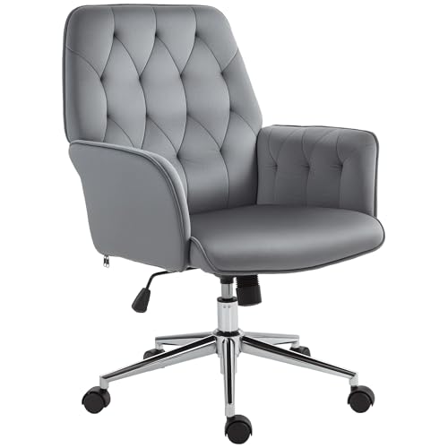Vinsetto Office Desk Chair, Velvet-Feel Fabric Vanity Chair with Height Adjustable, Armrest, Swivel Chair for Home, Dark Grey