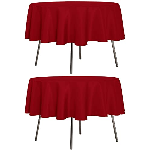 Image of sancua 2 Pack Round Tablecloth 60 Inch Red, Stain and Wrinkle Resistant Table Cloth - Washable Polyester Table Cover for Dining Tables, Buffet Parties and Camping