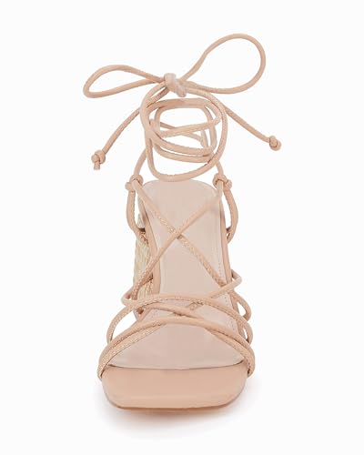 PiePieBuy Women's Lace Up Chunky Braided Heel Sandals Square Toe Strappy Ankle Strap Heels4