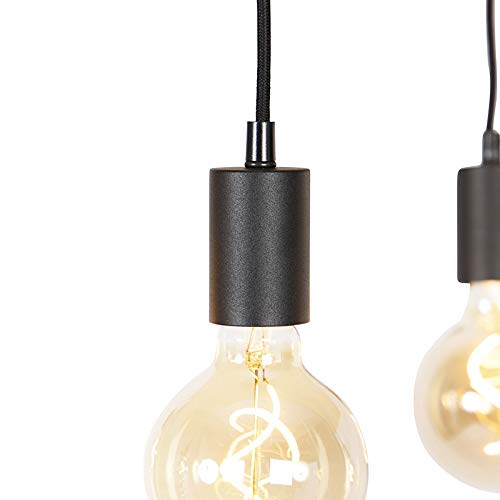 Qazqa Esstisch Industrie Pendelleuchte, Pendellampe - Shelf - Schwarz, Rechteckig, Holz, 5-flammig, 100cm, Ideal als Esszimmerlampe und Wohnzimmerlampe