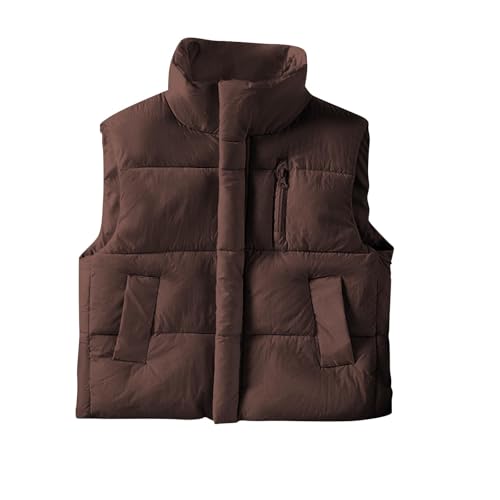 Girls Puffer Vest Padded Stand-Up Collar Puffy Vest Pockets Lightweight Down Outerwear Warm Sleeveless Vests 3-12Y