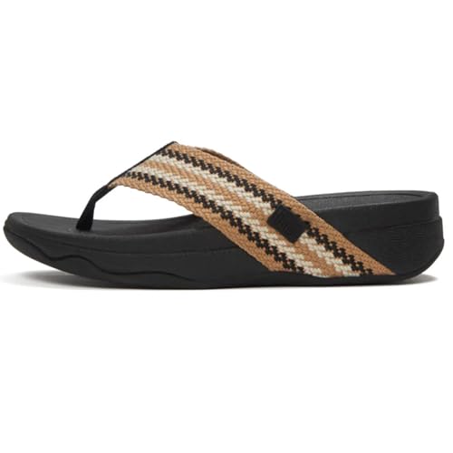 Image of FitFlop Women's SURFA Stripe-Webbing Toe-Post Sandals | Lightweight Flip Flops with Cushioned Comfort, Arch Support & Grip