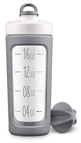 Ello Splendid Glass Shaker Bottle with Leak-Proof Lid, 20 oz, Grey