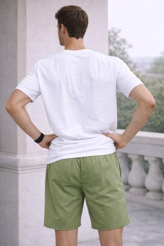 Image of Men's Solid Cotton Lounge Shorts | Premium Soft Breathable Casual Shorts with Elastic Drawstring Waist | Regular Fit Above Knee for Home, Gym & Travel