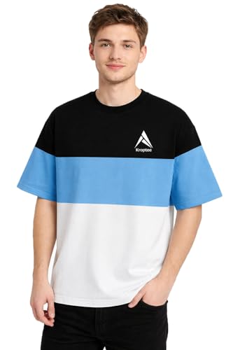 Image of Stylish Men Color Block Oversized Half Sleeve Round Neck T-Shirt