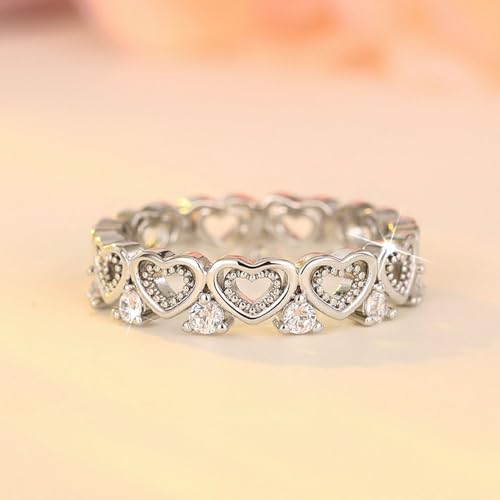White Cubic Zirconia Heart Engagement Rings Wedding Bridal Band Promise Rings Evening Parties Anniversary Valentine's Day Gifts Eternity Bands for Women3