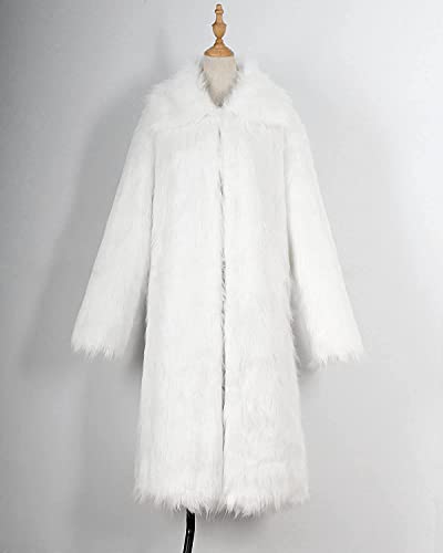 Umren Amore Bridal Mens Faux Fur Coat Long Black Jacket Warm Furry Overcoat Outwear White L #TOP3