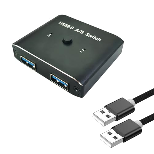 USB2.0 Switch with 2Pack Usb2.0 Cable(1M) Bi-Directional 1 in 2 Out/2 in 1 Out Aluminum USB Switcher kit for 2Computers Share Devices(Printer Keyboard Scanner Mouse) Compatible with Mac/Win/Linux