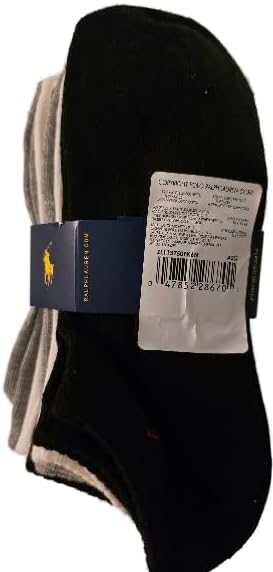 POLO RALPH LAUREN Women's 6 Pack Low Cut Socks, Black/White/Gray, Sock Size 9-11, Shoe Size 4-10 1/2
