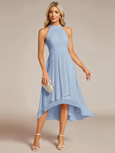 Image of Ever-Pretty Women's Halter Chiffon Midi Cocktail Wedding Guest Dress