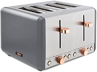 Tower T20051RGG Cavaletto 4-Slice Toaster with Defrost/Reheat, Stainless Steel, 1800W, Grey and Rose Gold