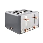 Tower T20051RGG Cavaletto 4-Slice Toaster with Defrost/Reheat, Stainless Steel, 1800W, Grey and Rose Gold