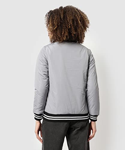 Image of PINACOLADA Women's Grey Puffer Regular Fit Bomber Jacket For Winter Wear | Low-Cut Standing Collar | Full Sleeve | Zipper | Casual Jacket For Woman & Girl | Western Stylish Jacket For Women