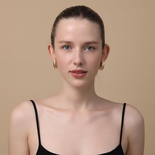 Apsvo Chunky Gold Hoop Earrings for Women, Dupes Earrings Lightweight Waterdrop Hollow Open Hoops, Hypoallergenic Gold Plated Earrings Fashion Jewelry4