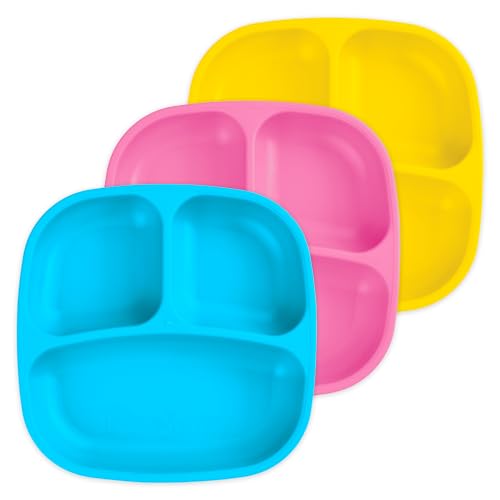 Image of Re-Play Toddler Plates with Dividers - Deep-Walled 3 Compartments Divided Plates for Kids - Dishwasher & Microwave Safe - Made in USA - Set of 3-7.37" x 7.37" x 1.25" - Easter