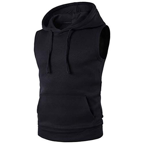 AURNEW Mens Hipster Hip Hop Hooded Tanktop Drawstring Hoodie Pocket (Color : Black, Size : S)
