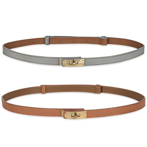 Image of Women's Fashion Classic Metal Buckle Leather Belt with Jeans Dress
