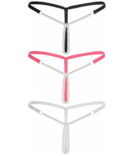 FOTN LoveSex Womens Sexy Micro Pearls G-String Lingerie Thong Panty Sexy V-String Night Lingerie Underwear (US, Alpha, One Size, Regular, Regular, 3, Pink, Black and White)