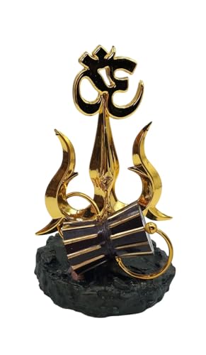 Image of Nandi Idol, Handcrafted Matt Finish Shiva's Cow Statue for Temple Puja & Home, Nandi Pindi Showpiece, Ideal Gift Item for Housewarming Black (om trishul with damroo /Damru 1)