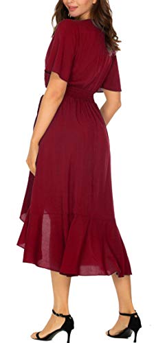 Image of Kormei Women Short Sleeve V Neck Floral High Low Flowy Summer Party Long Maxi Dress
