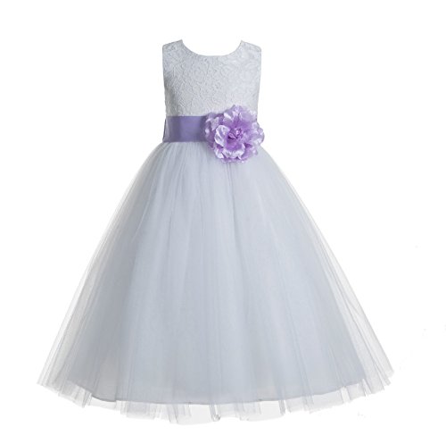 White Floral Lace Heart Cutout Flower Girl Dresses Christening Dresses 172T2