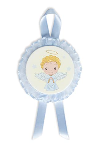 Mareli Medallón Capilla Ángel de la Guarda perfecto como idea regalo nacimiento o regalo bautizo para colgar en la cuna, el cochecito o en la habitación del bebé, celeste