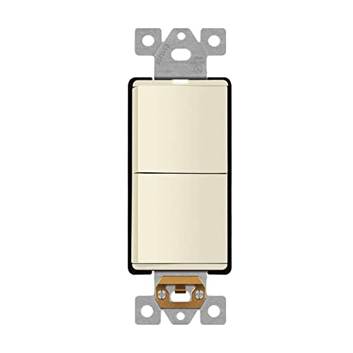 Image of LIDER Minimalist Design Lighted Double Switch, Combination Frameless Decorator Switch with Locator Light, Ground Terminal, Single Pole, 15A 120-277V, UL Listed, Thermoplastic, Matte Light Almond