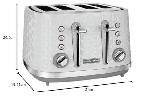 Morphy Richards Vector 4 Slice Toaster, High Gloss Geometric Design, Defrost and Reheat, Variable Width Slots, Removable Crumb Tray, White, 248134
