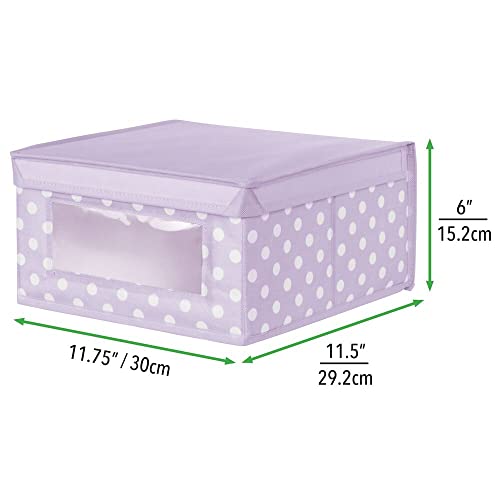 Mdesign Medium Soft Stackable Fabric Baby Nursery Storage Organizer Holder Bin Box With Front Window And Lid For Child/Kids Bedroom, Playroom, Classroom - 2 Pack, Light Wisteria Purple/White Polka Dot #TOP5