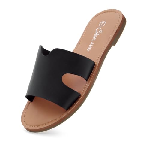 Shoe Land Women’s Flat Sandals – Comfortable Round Toe Casual Slides | Dressy Summer Mules with Cushioned Footbed | Travel, Beach & Everyday Slip-On Sandals 2025