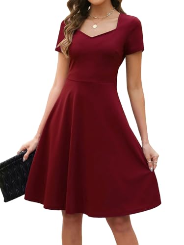 BARASA Women's Wear to Work Dresses Elegant Sweetheart Neck Short Sleeve Party A-Line Knee Length Dress D1632