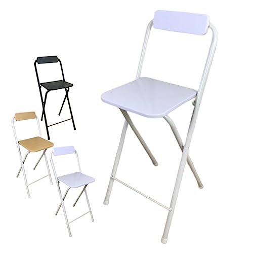 Moderno taburete de bar plegable de 60 cm, silla de cocina blanca con respaldo y reposapiés, diseño compacto, capacidad de 120 kg, perfecto para comedor y entretenimiento