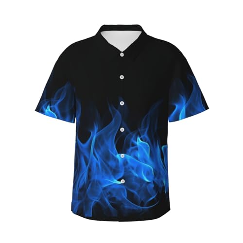 Chemise hawaïenne boutonnée homme bleu flamme à manches courtes