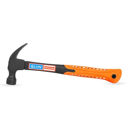 Image of GLUN Claw Hammer, Fiberglass Mallet with Comfort Grip Handle, Camping Long Claw Hammer, Stubby Tack Hammer for Driving