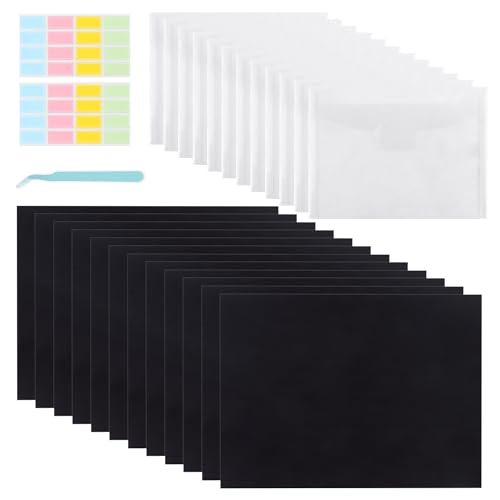 Feuille Aimantée 18cm*13cm*0,5 mm 12 Feuille Magnétique avec Pochette de Rangement Transparentes 12pcs pour Découpes Pochoirs Tampons d'Album Bricolage...