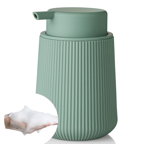 Image of YAUKPH Striped Foaming Hand Soap Dispenser with Leak-Proof Pump for Bathroom and Kitchen Countertop 11oz Sage Green
