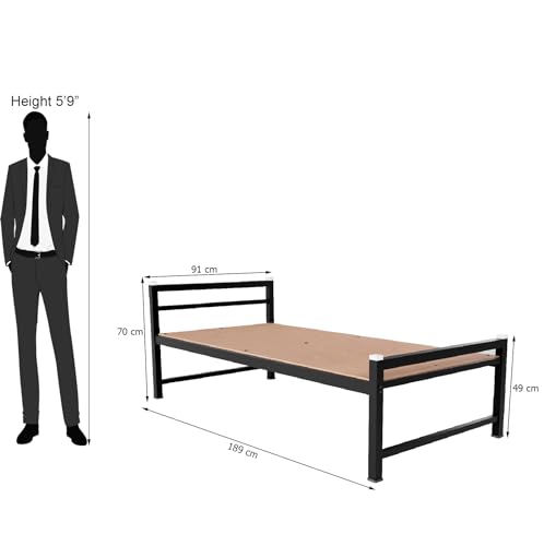 Image of ZIAULA Premium Bed SingleSize 3x6 Feet Cot for Bedroom Heay Duty Strong Metal Cot Iron Semi Folding Bed Easy Portable Iron cotSingle (3x6 Feet, with Attached Board), Painted, Black