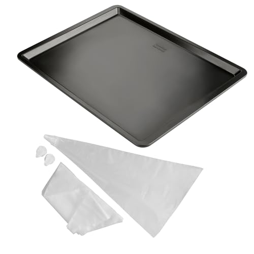 Zenker Set Forno e Decorazione Zenker con Teglia in Carbon Steel Antiaderente 42×32 cm e Sac à Poche Monouso con 3 Beccucci per Biscotti, Dolci e Preparazioni Salate