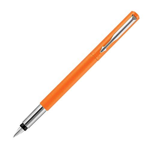 Image of Parker Vector Spark Black Special Edition Roller Ball Pen Gift Set - with Round Key Chain Fountain Pen Chrome Trim Fine Nib (Orange)