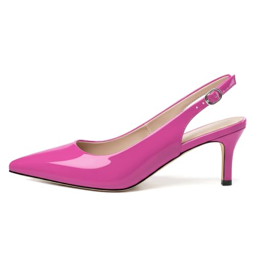 Image of NUMALEO Slingback Heels for Women Pointed Close Toe Kitten Heels Patent Pumps Dress Party Comfy Heeled Sandals Stiletto 2.5 Inch Dress Shoes