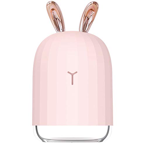 AmuseNd USB Cool Mist Humidifier with Breathing Light, Mini Size Rabbit Humidifier for Bedroom Home Office Desktop 220ml with Timed...