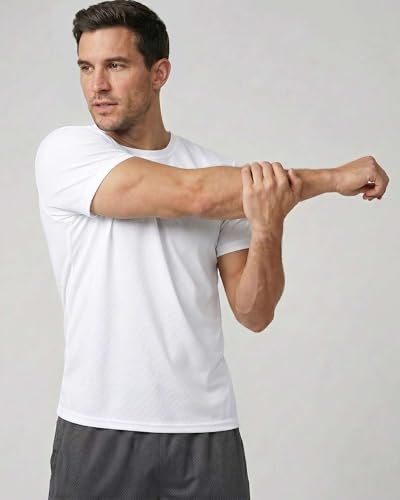 Image of Real Essentials 5 Pack: Men's Mesh Performance Quick Dry Tech Stretch Ultra-Soft Breathable Short Sleeve Crew Active T-Shirt | Available In Big & Tall, Moisture Wicking, Quick Dry, Cooling, Summer, Casual, Basketball, Tennis, Hiking, Yoga, Tops