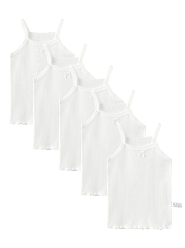 Image of 5-Pack Girls' Camisole Tank Tops 100% Cotton Shrink Resistant Secure Straps for Toddler Girls Ages 2-8